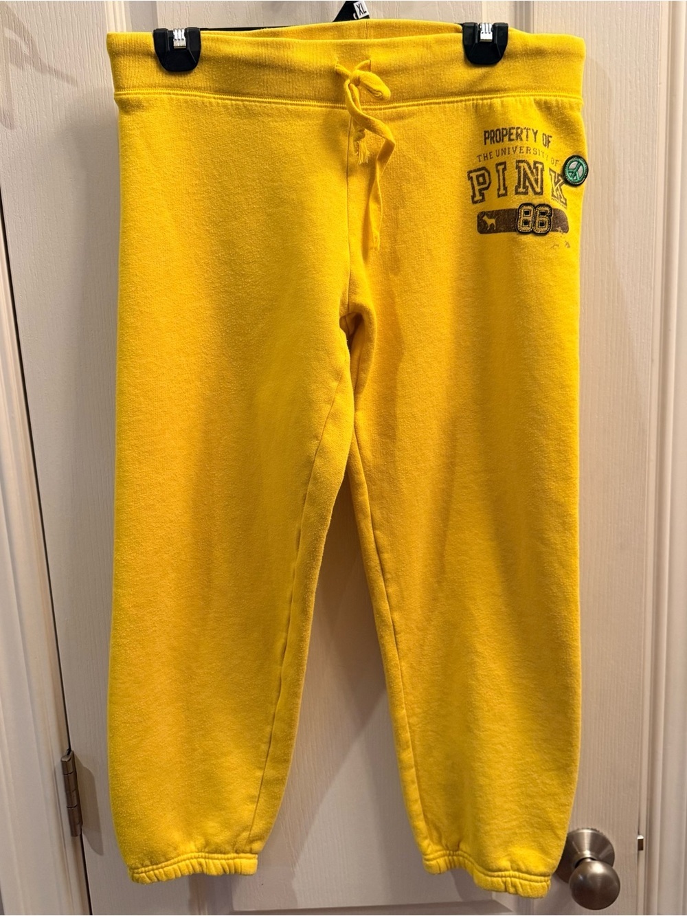 PINK Victoria's Secret Bright Yellow fleece Capri length joggers. Size Medium